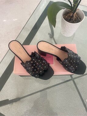 kate spade Black Floral Appliqué Slide Mules